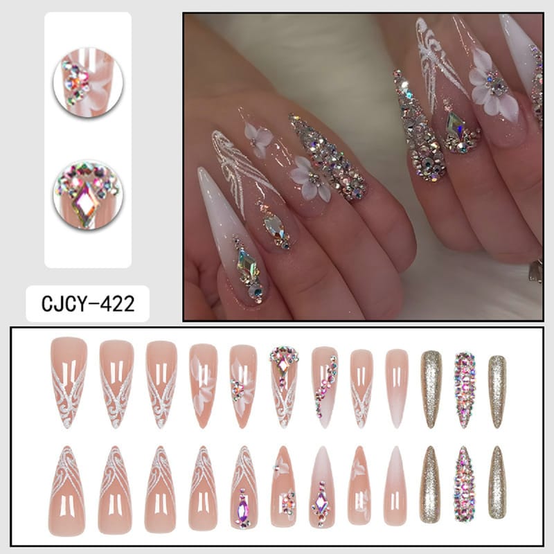Fresh Style Flower Diamonds Press On Nails