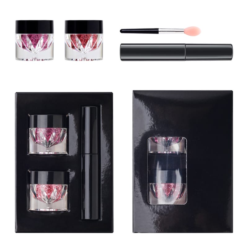 Metallic Shimmer Glitter Eyeshadow Lip Kit with Lip Primer and Brush 