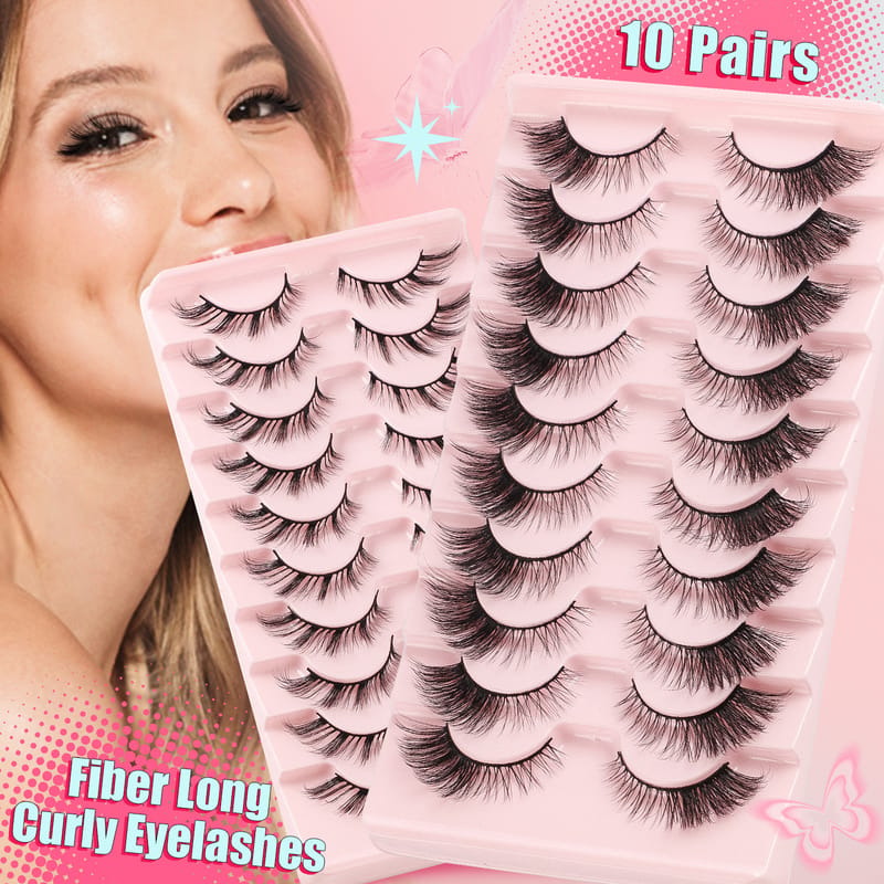 HLYJ-Long Gurly Cat Eye Faux Mink Lashes (10 Pairs)