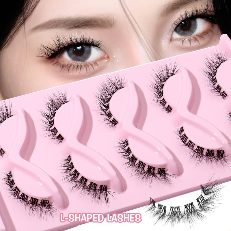 HLYBD-L Shaped Clear Band Cat Eye Faux Mink Lashes (5 Pairs)