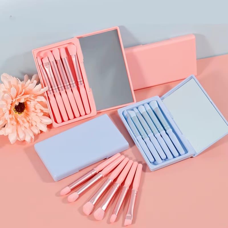5 Pcs Makeup Brushes Set With Mirror (WJS)