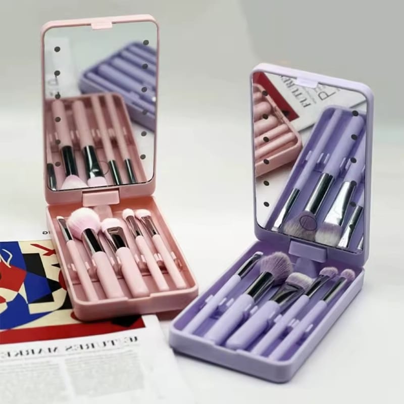 Makeup Brushes Set with 360 Degree Rotation LED Mirror