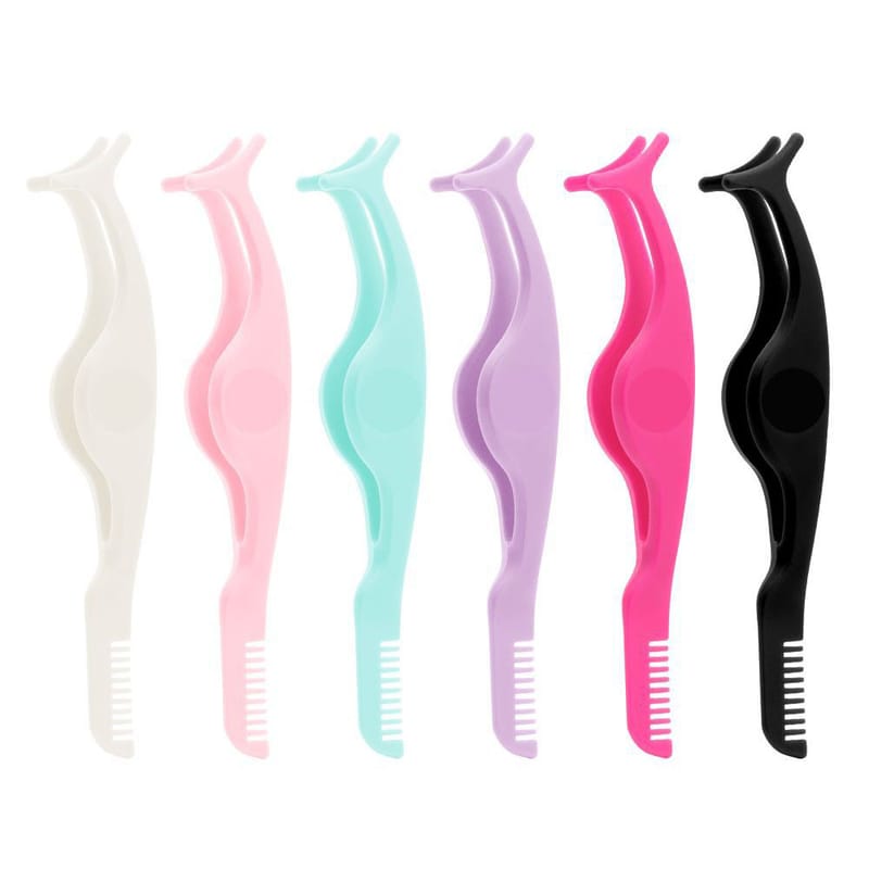 5 Color Plastic Eyelash Applicator Tweezers with Comb