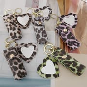 Leopard Print Lip Gloss & Lipstick Bag Keychain with Mirror
