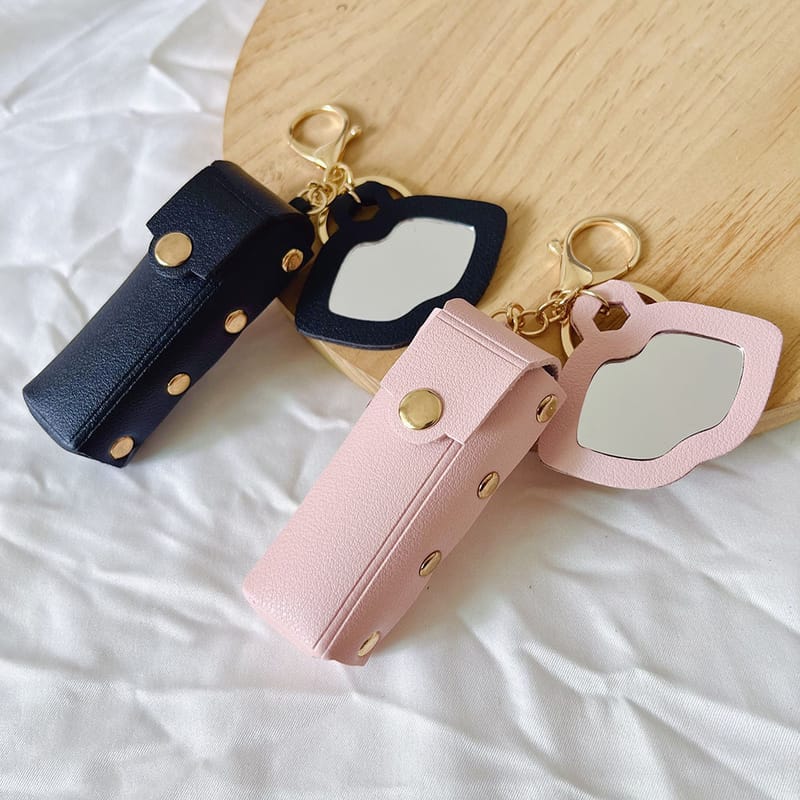 9-Color Lip Gloss & Lipstick Bag Keychain with Lip Mirror