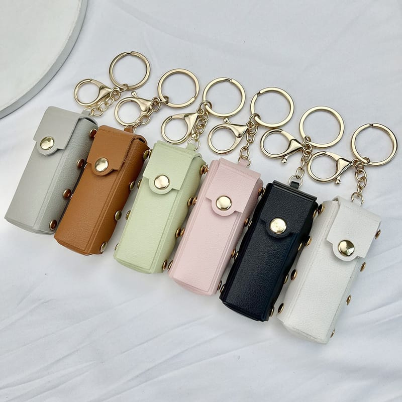 8-Color Lip Gloss & Lipstick Bag Keychain with Studded
