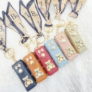 Rhinestone Bear Lip Gloss & Lipstick Bag Keychain with Ribbon