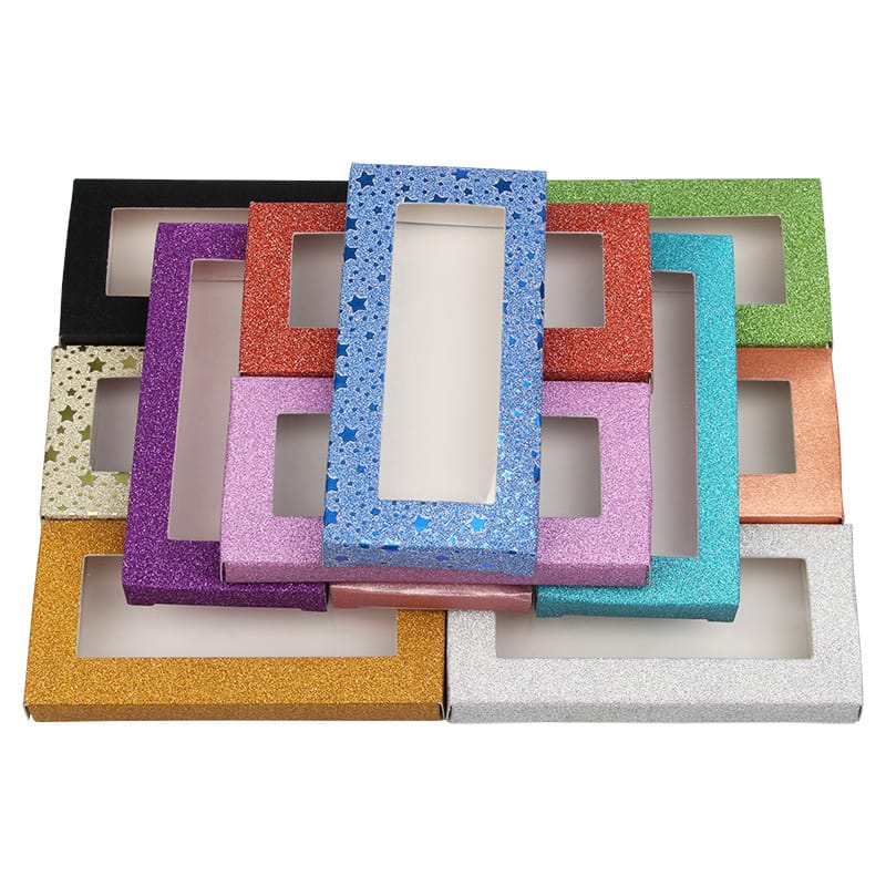12-Color Rectangle Glitter Paper Lash Boxes