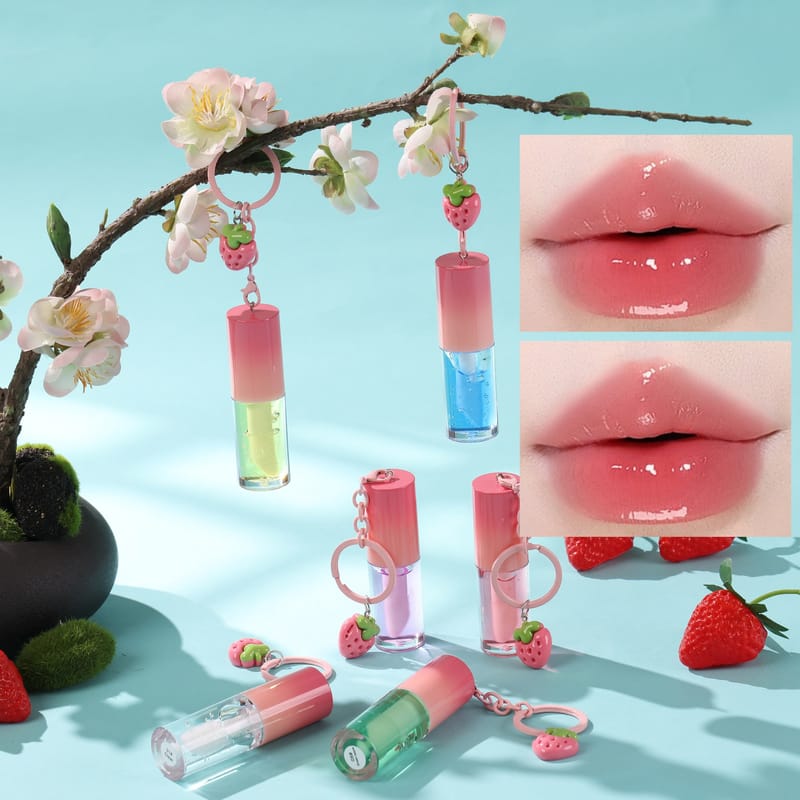 10 Color Fruit  Lip Oil with Strawberry Pendant