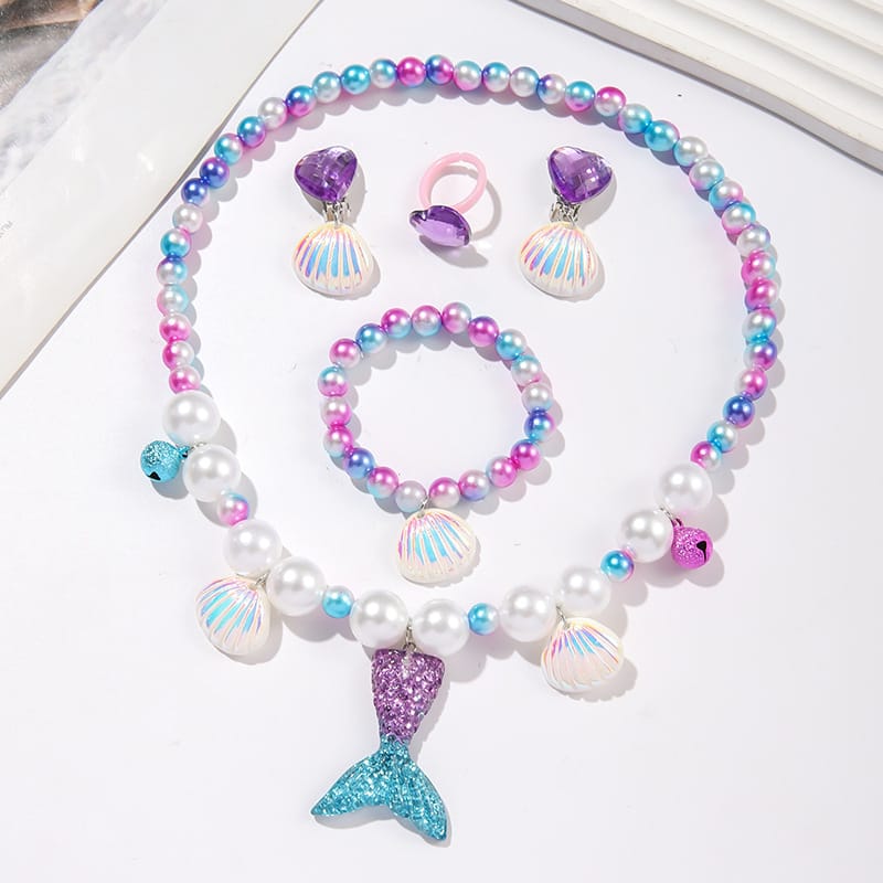 Kids' Mermaid Tail & Pearl Shell Jewelry Set