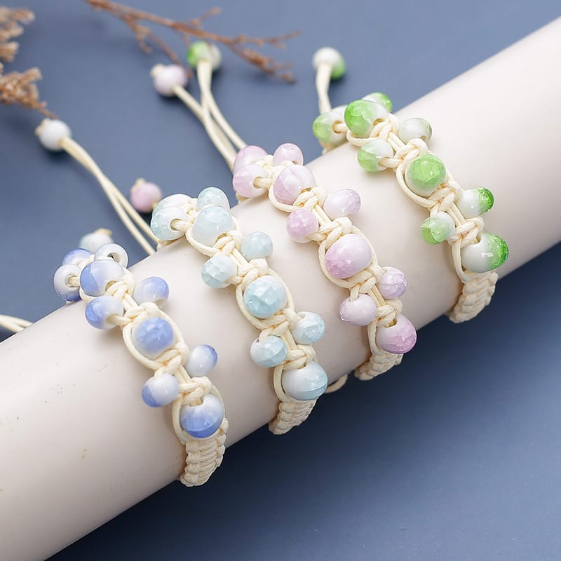 Icy Crackle Glaze Ceramic Bead Bracelet for Kids