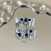 Luxury Blue Camellia Elegant Press On Nails