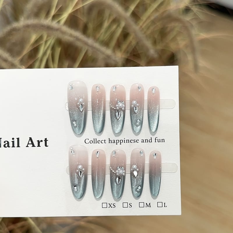 Luxury Dual-Tone Pink & Blue Cat Eye Press On Nails