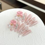 Pink Butterfly with Wind Charm Edgy Cute Press On Nails