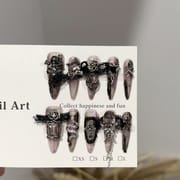 Gothic Elegance Opulent Plum Black Press On Nails