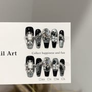 Luxury Black Pearl Full-Drill Press On Nails