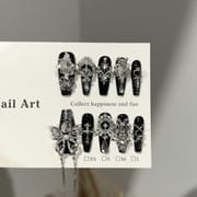 Luxury Gothic Black Butterfly Fringe Full-Drill Press On Nails