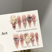 Barbie Pink Teddy Bear and Heart Long Press On Nails