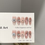 Pink Crystal Nude Floral Cat Eye Oval Press On Nails