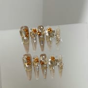Smoky Gold Floral Cluster Diamonds Press On Nails