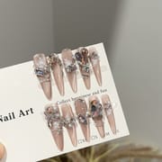 Pink Cat Eye with Diamond Glitter Press On Nails