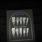 Luxury Long Silver White Cat Eye Press On Nails
