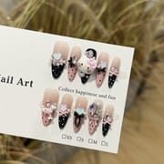 Pink Polka Dot Long Cute Hello Kitty Sweet Press On Nails