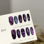 Elegant Black Purple Cat Eye Halloween Press On Nails