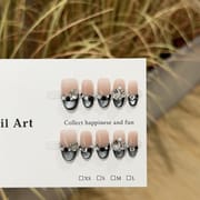 Black Silver Cat Eye & Blushing French Short Press On Nails