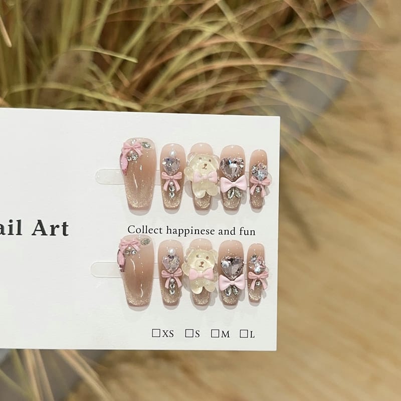 Rose Gold Cat Eye with Playful Bear & Heart Press On Nails