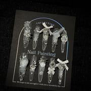 Bow & Full Drill Sparkle: Luxury Long Almond Press On Nails