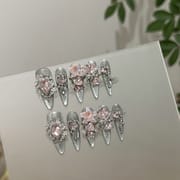 Sparkle Silver Cat Eye with Pink Diamond Stiletto Press On Nails