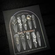 White Lace & Luxury Glitter Long Almond Press On Nails