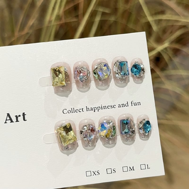 Colorful Candy & Glitter Rhinestone Short Press On Nails