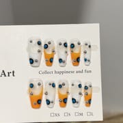 Yellow French Tip Press On Nails with Hand-Painted Design