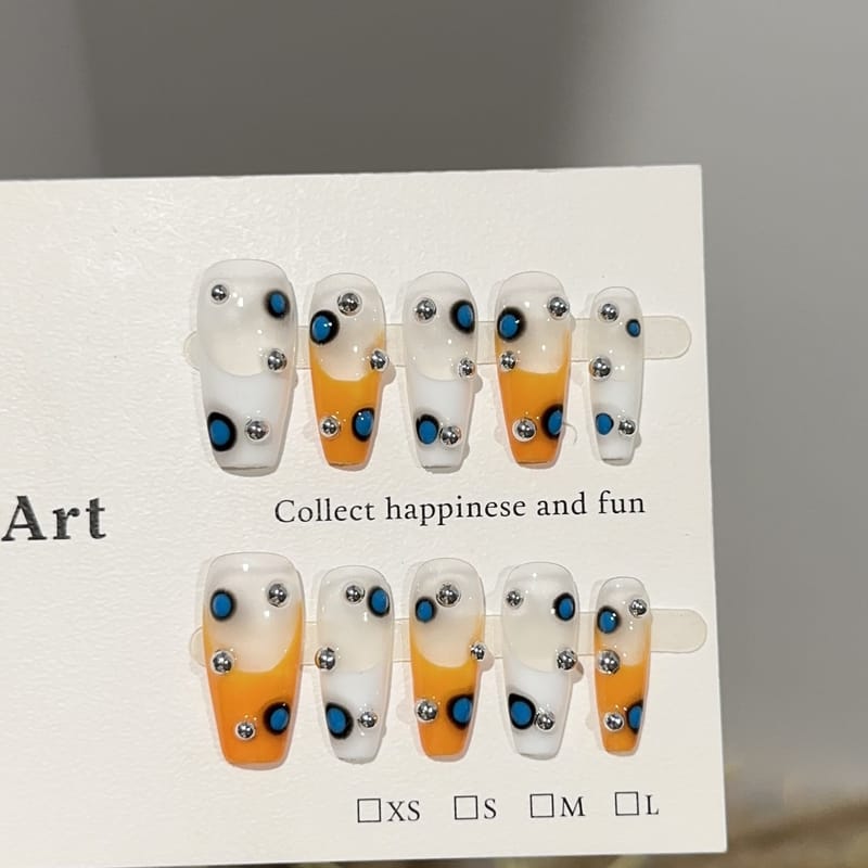Yellow French Tip Press On Nails with Hand-Painted Design