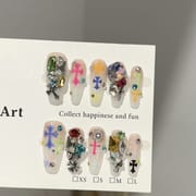 Chrome Hearts Press On Nails with Colorful Diamond Stacking