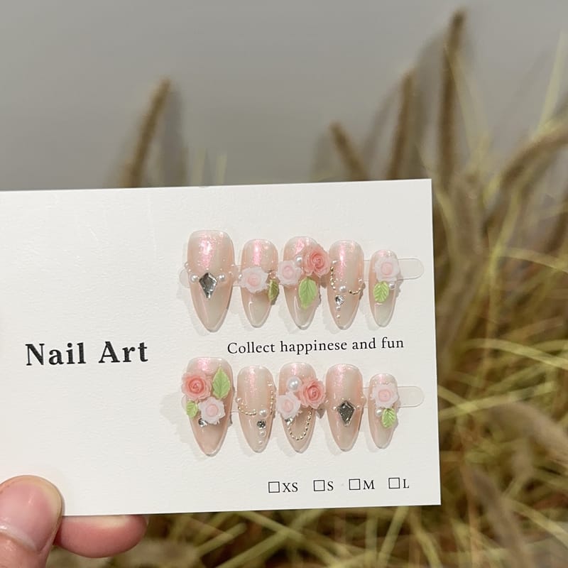 Neon Pink Camellia Almond Press On Nails
