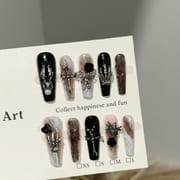 Dark Style Long Press On Nails with Punk Design