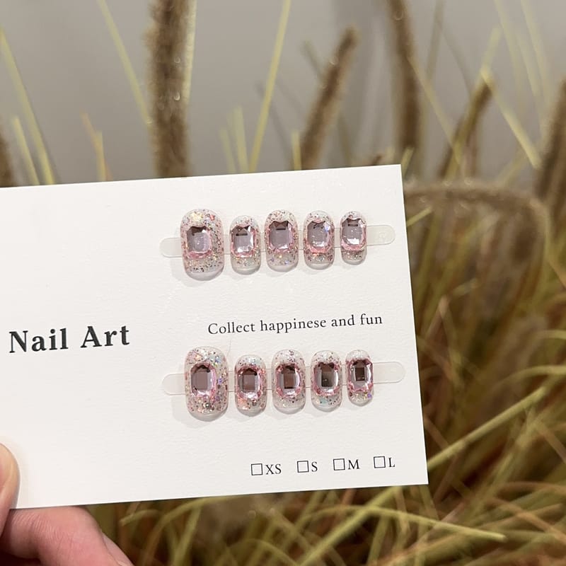 Pink Glitter Full Cover Short Press On Nails