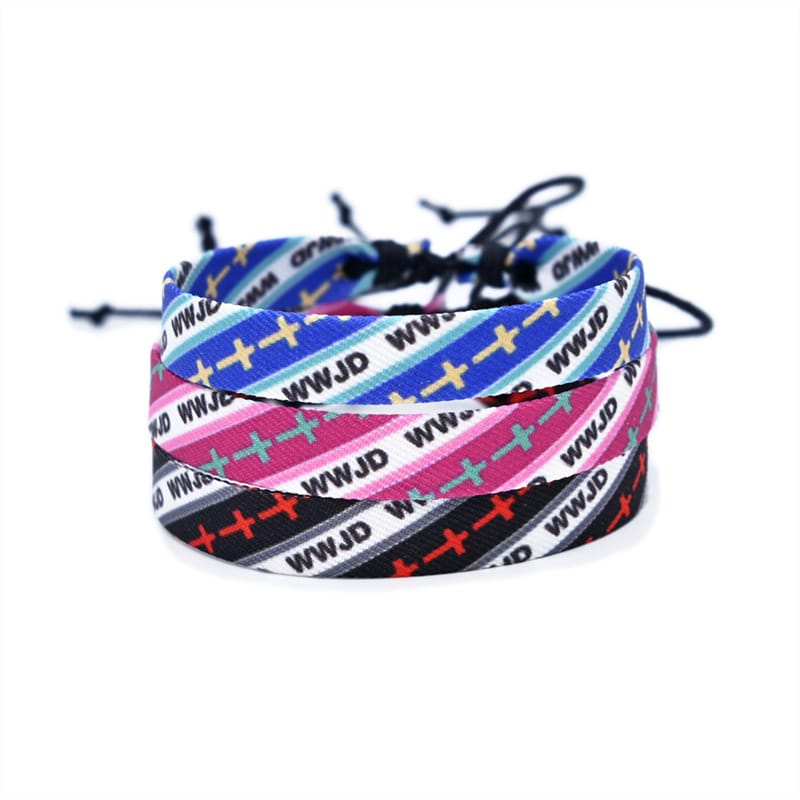 WWJD Woven Ribbon Bracelet / Wristbands - Christian Gift