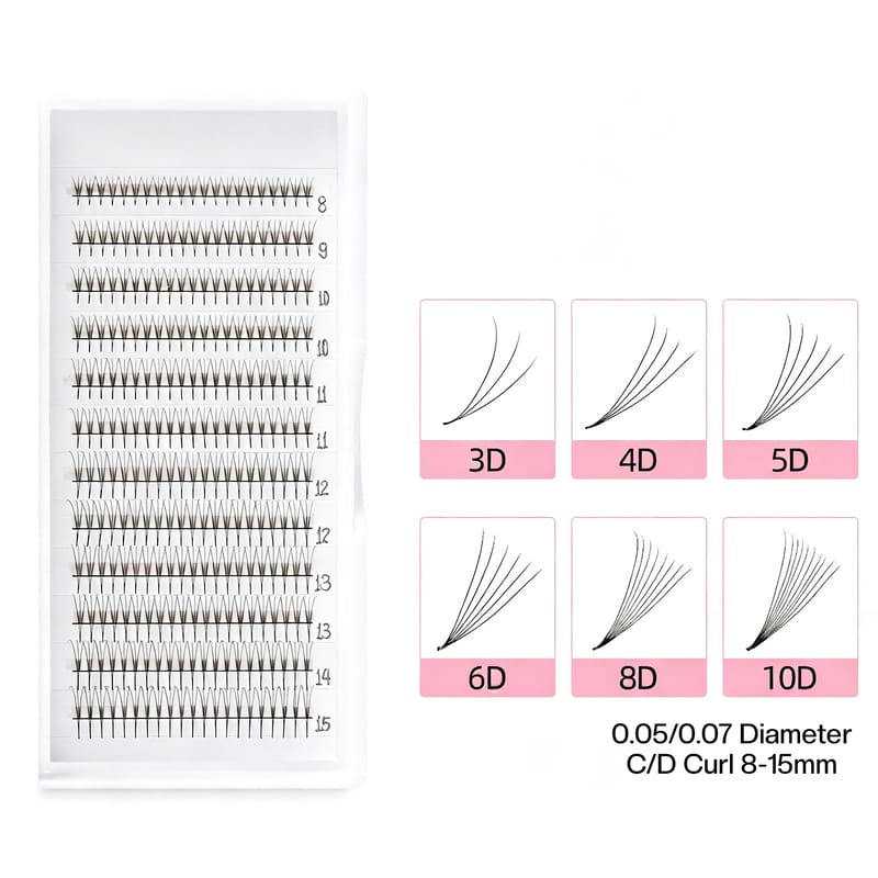 Premade Fans Volume Eyelash Extensions 3D-10D | C/D Curl Long Root Pointy Base
