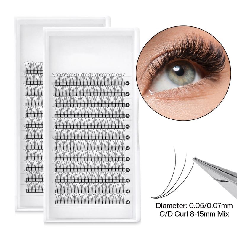 Premade Fans Volume Eyelash Extensions | 3D-14D 8-15mm Mix C/D Curl Short Root