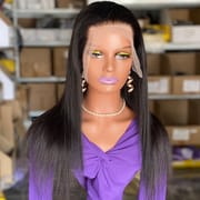 Full Straight 13x4 Lace Front Human Hair Wig - Pre-Plucked, 18 Inch