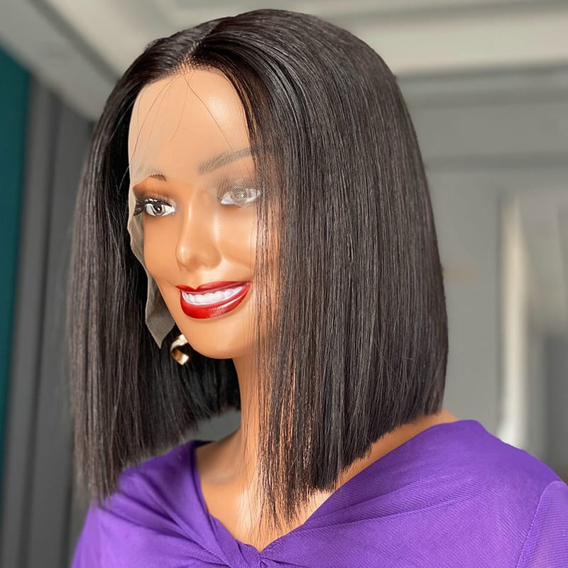 12A Vietnam Double Drawn Bone Straight Bob 13x4 Lace Front Human Hair Wig