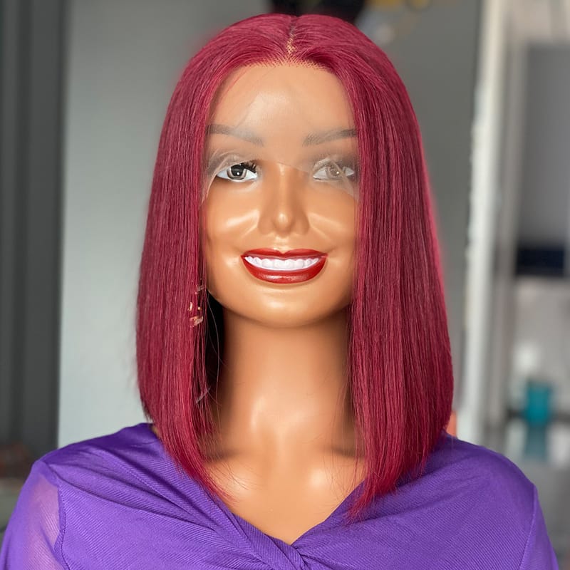 Double Drawn DD Bone Straight 13x4 Lace Front Wine Red Human Hair Wig