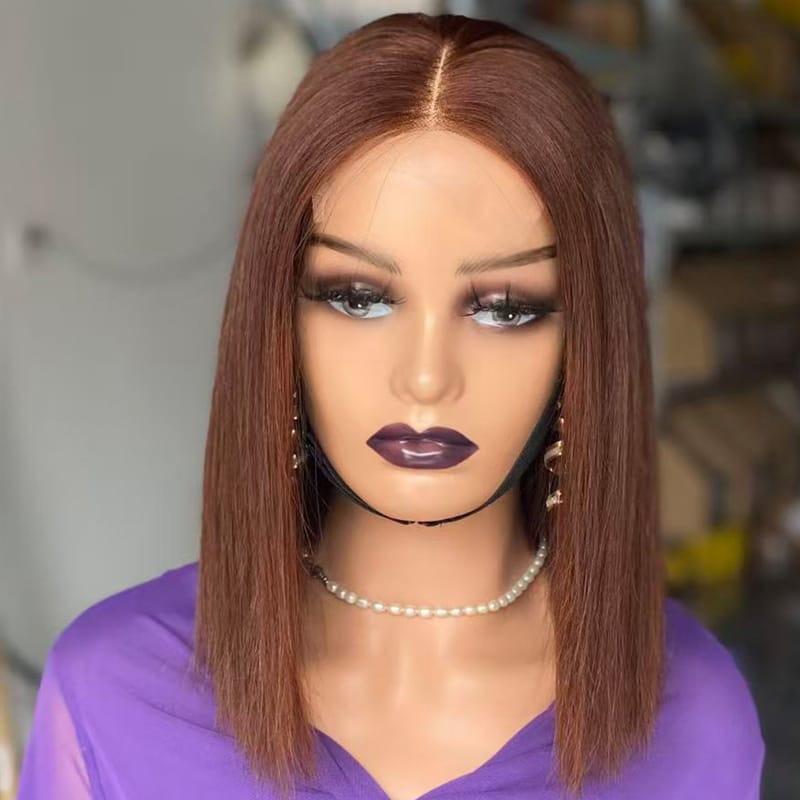 Vietnam Glueless Bone Straight Bob 4x4 Lace Front Brown Human Hair Wig