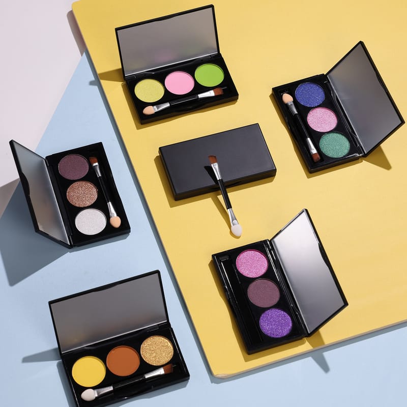 3 Color Eyeshadow Palette - Matte & Shimmer, Fine Texture, with Brush