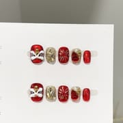 Short Square Wine Red Cat Eye Firework Lion Press On Nails