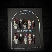 Long Coffin Purple Cat Eye Gothic Cool Press On Nails